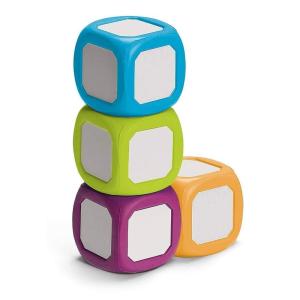 hand2mind Plastic Small Write-On/Wipe-Off Dice for Kids Ages 5-8, Dry Erase Surface On All Sides, Draw Letters, Numbers, and Numeral Operations, 4-Color Dice Measures 2-Inches (Pack of 4)