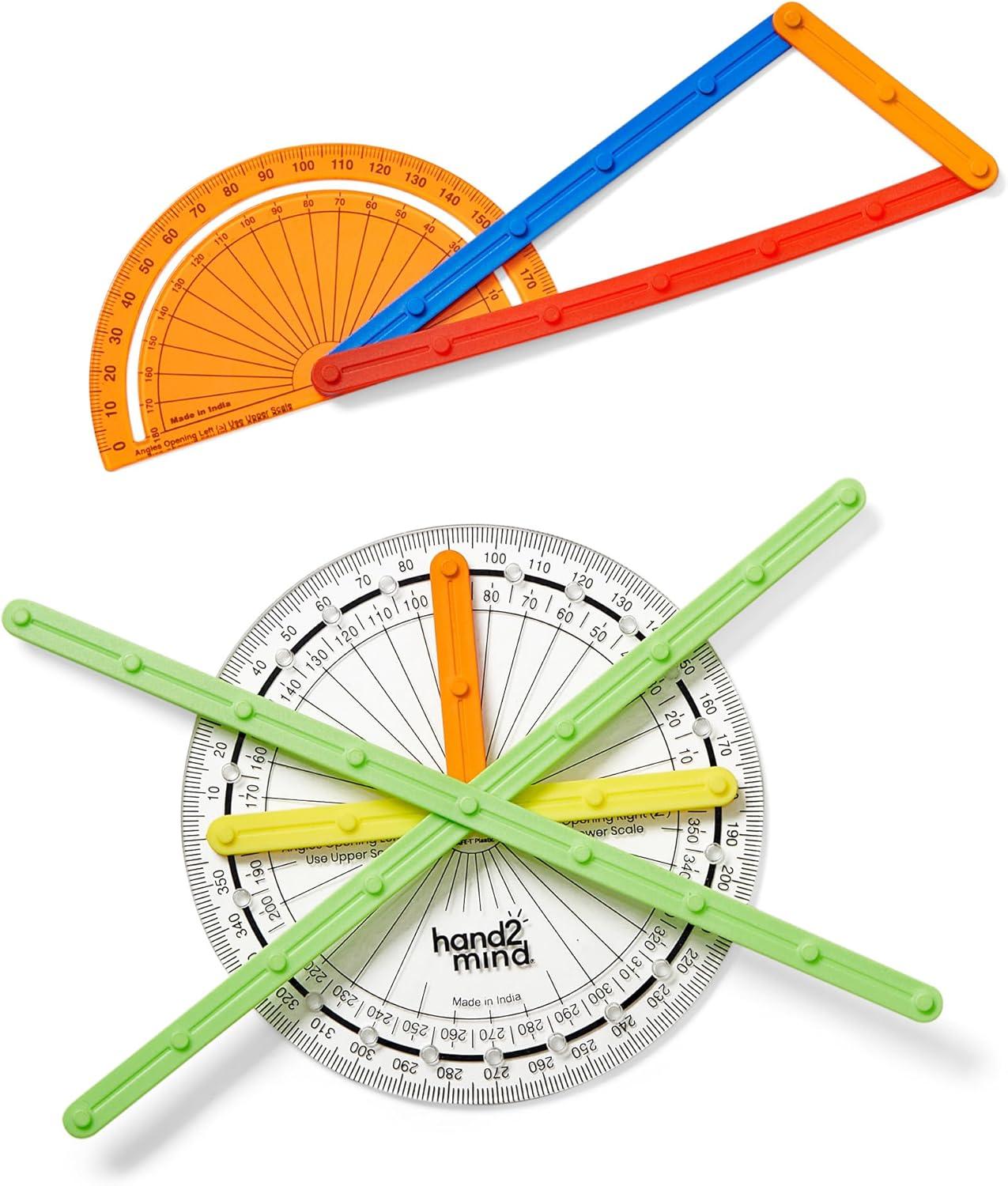 imagehand2mind AngLegs Small Group Set with 8 Protractors Geometry Manipulatives Geometric Shapes for Classroom Montessori Math Materials Math Teaching Tools 4th Grade Math Manipulatives for Kids