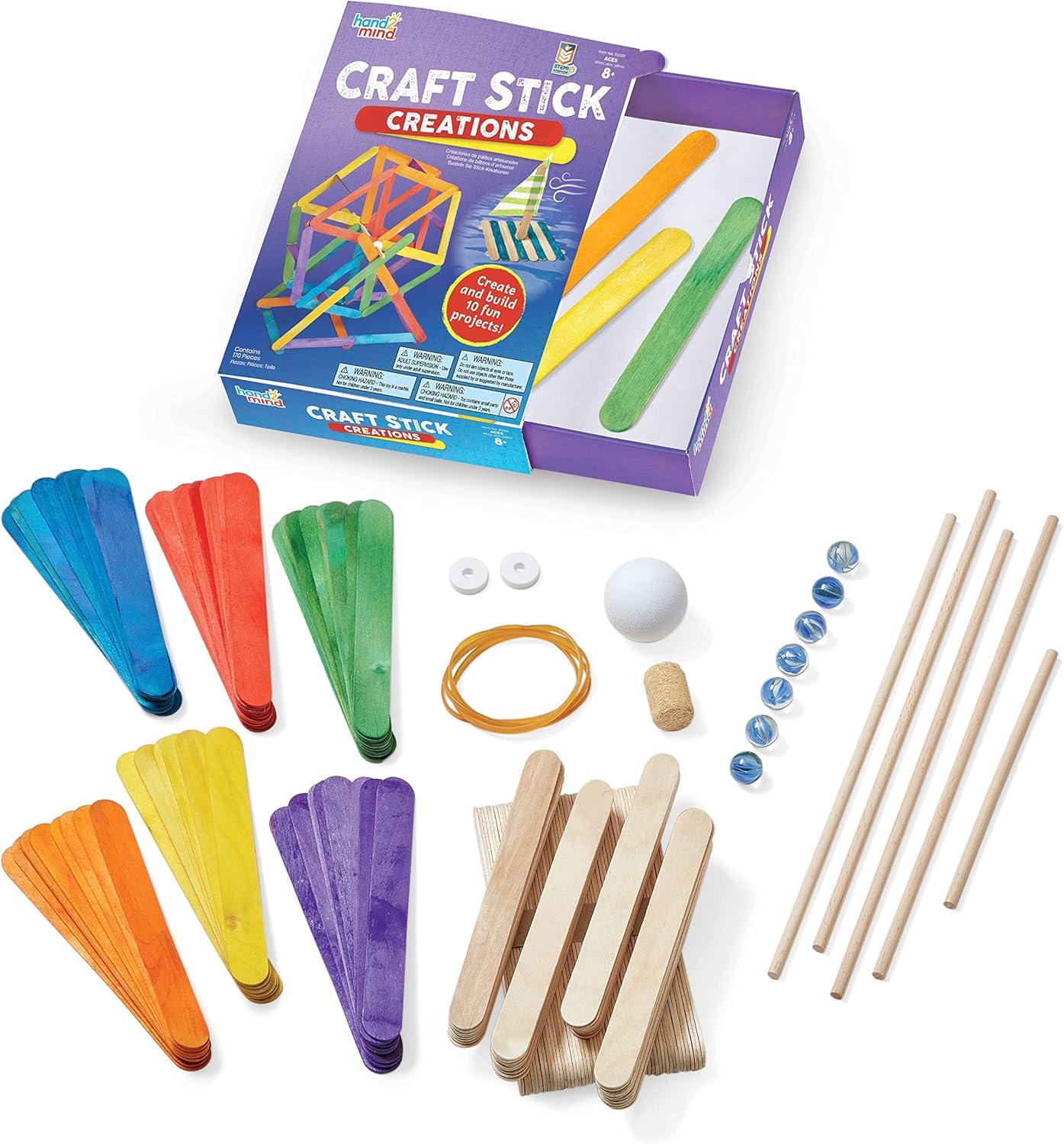 imagehand2mind Craft Stick Creations 10 Science Experiments Activity Book for Kids Ages 912 Jumbo Craft Stick Kit with Arts and Crafts Supplies STEM Toys Colored Popsicle Sticks for STEM Activities 93397