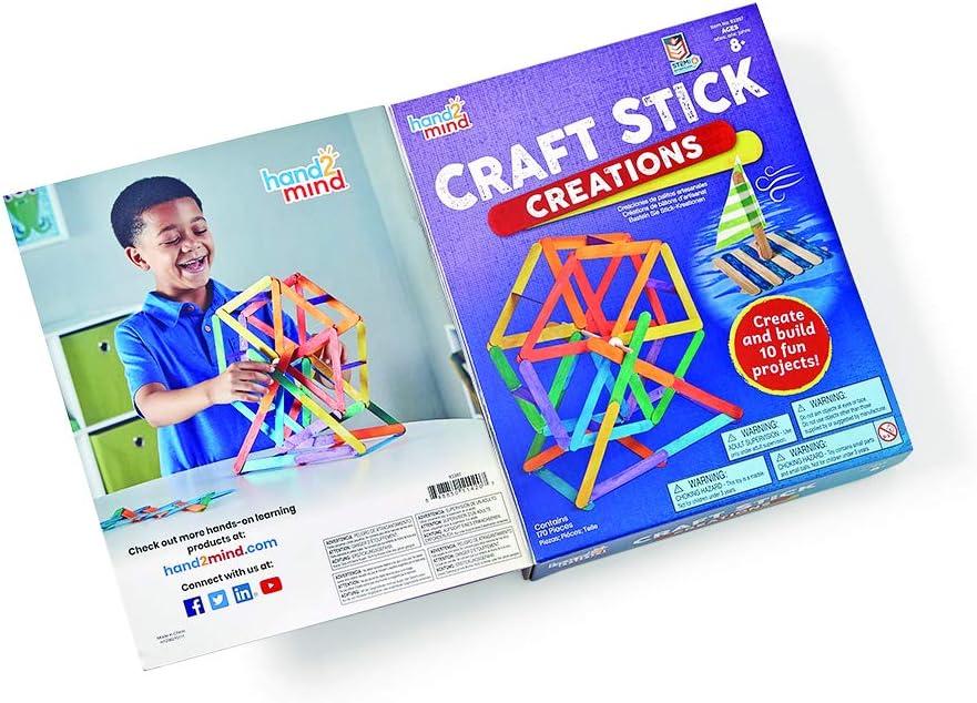 imagehand2mind Craft Stick Creations 10 Science Experiments Activity Book for Kids Ages 912 Jumbo Craft Stick Kit with Arts and Crafts Supplies STEM Toys Colored Popsicle Sticks for STEM Activities 93397