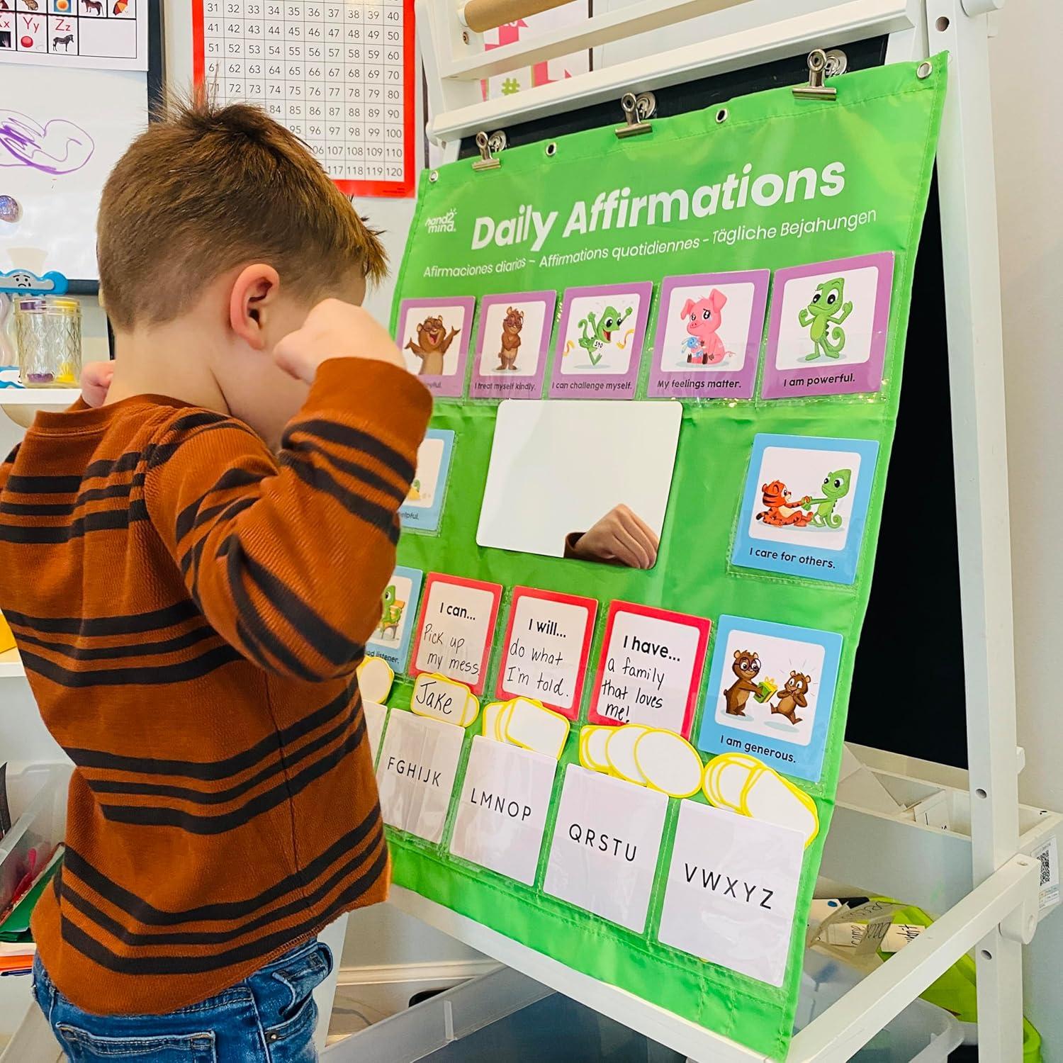 imagehand2mind Daily Affirmations Pocket Chart Positive Affirmation Cards for Kids Growth Mindset for Kids Calming Corner Classroom Decor Social Emotional Learning Preschool Teacher Supplies