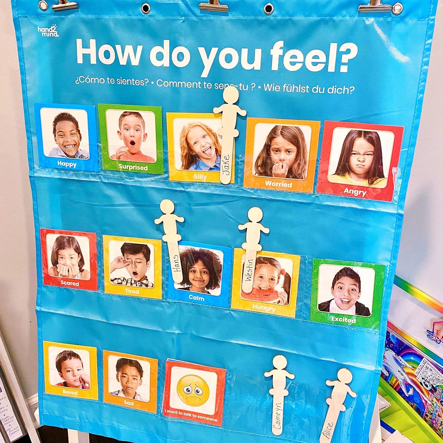 imagehand2mind Express Your Feelings Pocket Chart Emotions Chart for Kids Classroom Decorations for Preschool Teachers Daycare Decor Social Emotional Learning Activities Calm Down Corner Supplies
