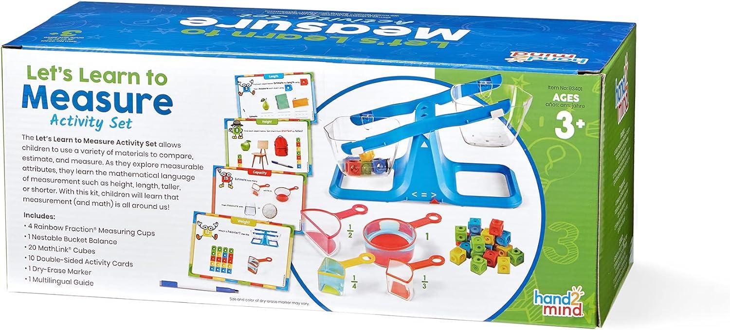imagehand2mind Lets Learn to Measure Activity Set Kids Measuring Cups Bucket Balance MathLink Cubes and Activity Cards Set Teacher Supplies Classroom Supplies Preschool Learning Toddler Learning