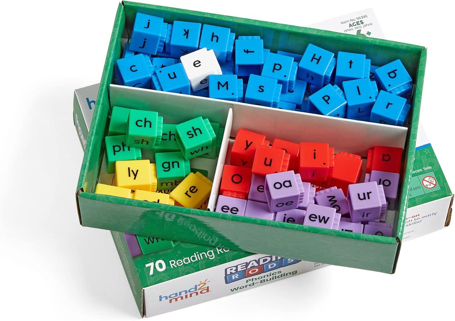 imagehand2mind Reading Rods Phonics WordBuilding Word Building Activities Spelling Toys Montessori Alphabet Letters Reading Tools for Kids Science of Reading Manipulatives Phonemic Awareness