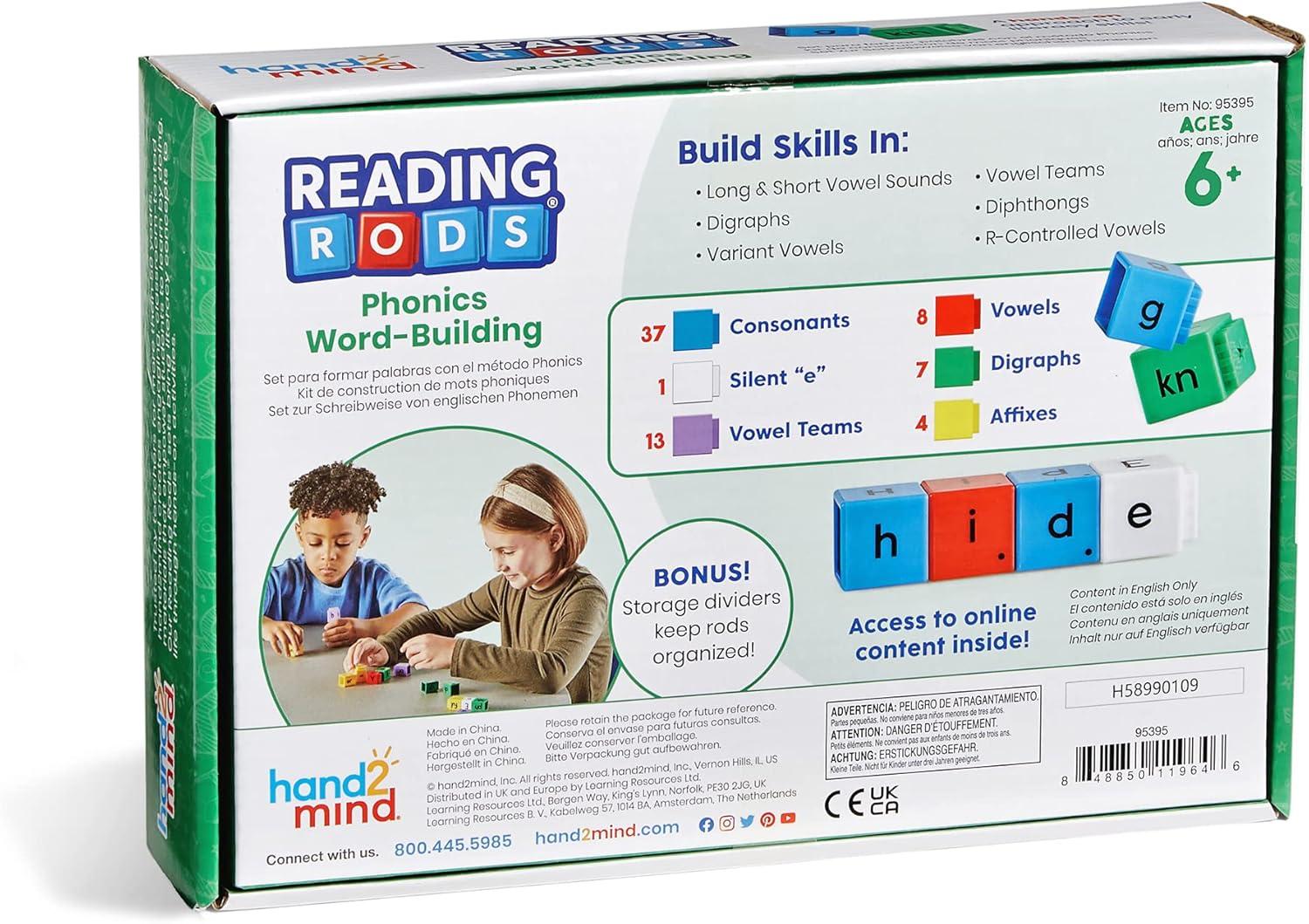 imagehand2mind Reading Rods Phonics WordBuilding Word Building Activities Spelling Toys Montessori Alphabet Letters Reading Tools for Kids Science of Reading Manipulatives Phonemic Awareness