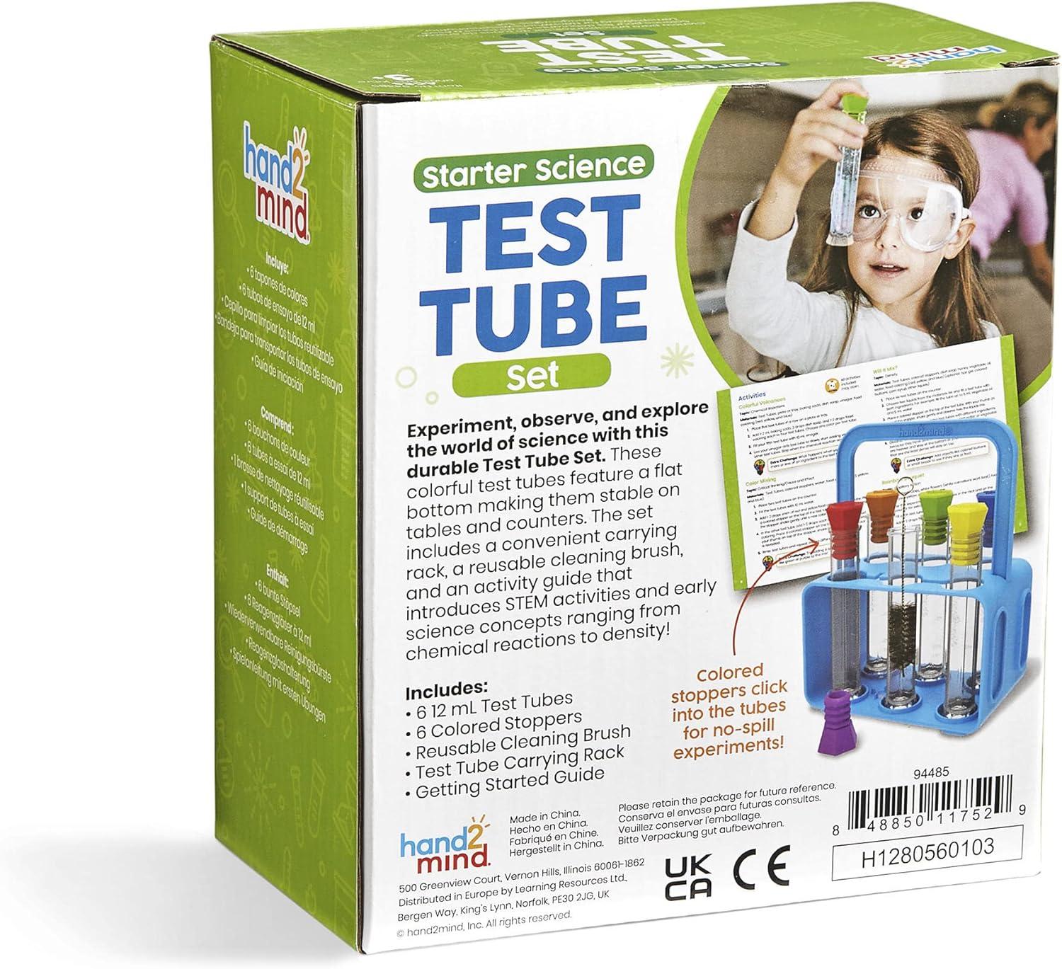 imagehand2mind Starter Science Lab Flat Bottom Test Tubes with Lids Six Tube Rack for Kids Experiments