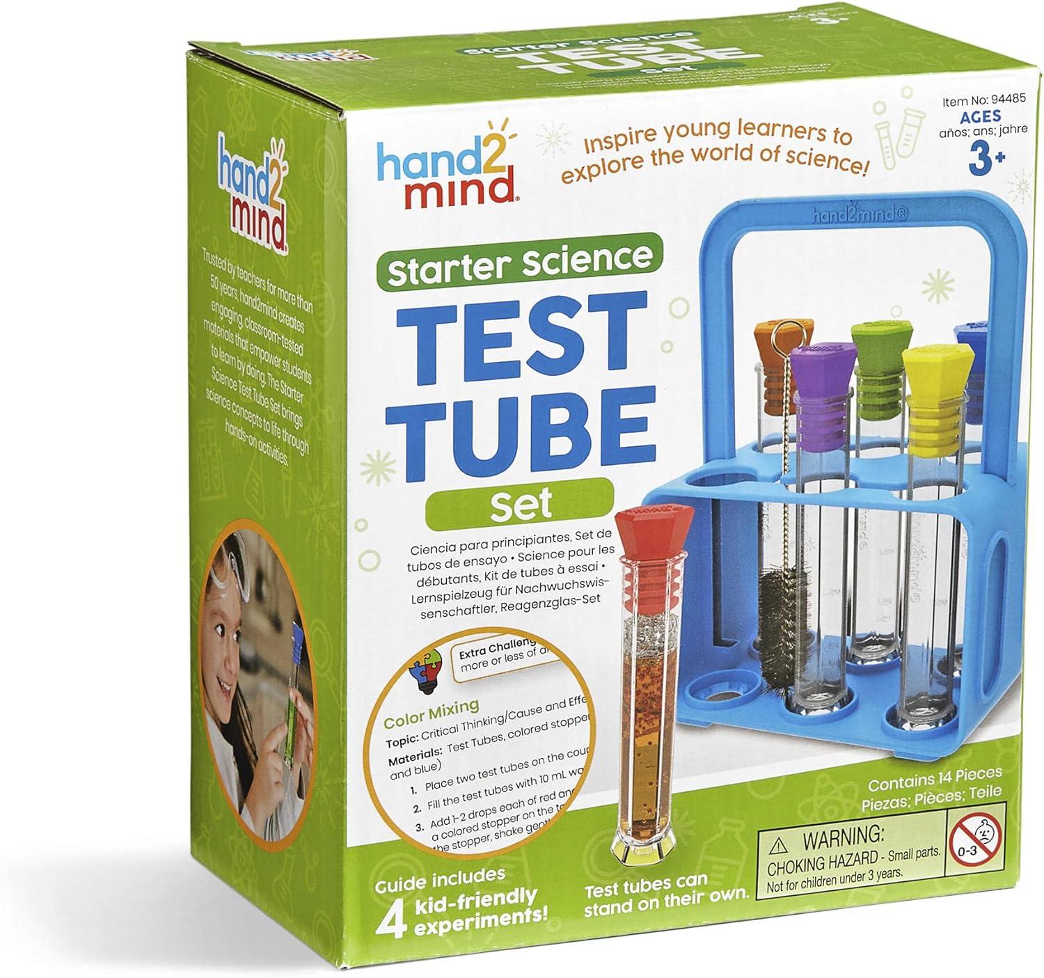 imagehand2mind Starter Science Lab Flat Bottom Test Tubes with Lids Six Tube Rack for Kids Experiments