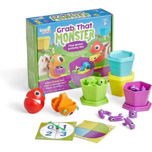 Hand2Mind Grab That Monster Fine Motor Activity Set, Occupational Therapy Toys for Toddlers 3-4, Pincer Grasp Toys, Play Therapy Games(Activity Set)