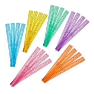 hand2mind 12 inch Multicolored, Transparent, Semiflexible Safe-T Plastic Rulers, Rainbow Plastic Rulers, Safety Ruler for Measurement, Safety Kids School Supplies, Straight Rulers (Pack of 24)(Set of 24)