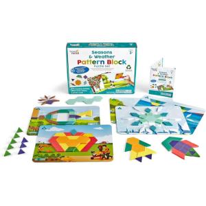hand2mind Animals and Insects Pattern Block Puzzle Set, Tangram Puzzle, Geometric Shapes for Kids, Pattern Blocks Cards, Pattern Play, Toddler Battern Blocks, Kindergarten Learning Activities(Seasons and Weather Set)