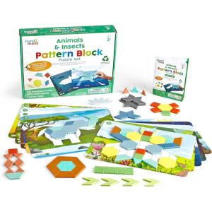hand2mind Animals and Insects Pattern Block Puzzle Set, Tangram Puzzle, Geometric Shapes for Kids, Pattern Blocks Cards, Pattern Play, Toddler Battern Blocks, Kindergarten Learning Activities(Animals and Insects Set)
