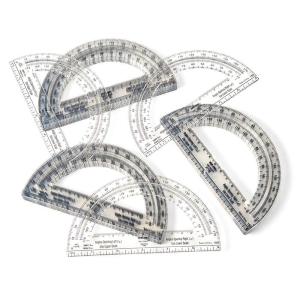 hand2mind Clear 6” Safe-T Protractor Set, 180 Degree Protractor for School, Clear Plastic Protractor Ruler, Geometry Tools, Protractors Bulk for Classroom, Math Teacher Supplies (Set of 24)