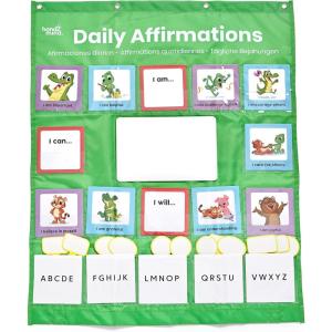hand2mind Daily Affirmations Pocket Chart, Positive Affirmation Cards for Kids, Growth Mindset for Kids, Calming Corner Classroom Decor, Social Emotional Learning, Preschool Teacher Supplies