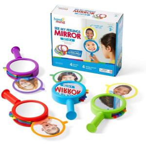 hand2mind See My Feelings Mirror, Play Therapy Toys, Mindfulness for Kids, Emotional Regulation for Kids, Social Emotional Learning Activities, Calm Down Corner Supplies, Calming Corner (Set of 1)(Set of 4)