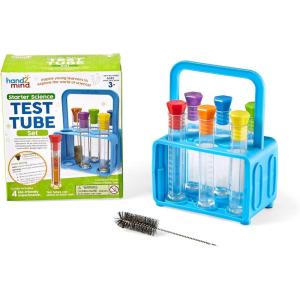 hand2mind Starter Science Lab – Flat Bottom Test Tubes with Lids, Six Tube Rack for Kids Experiments