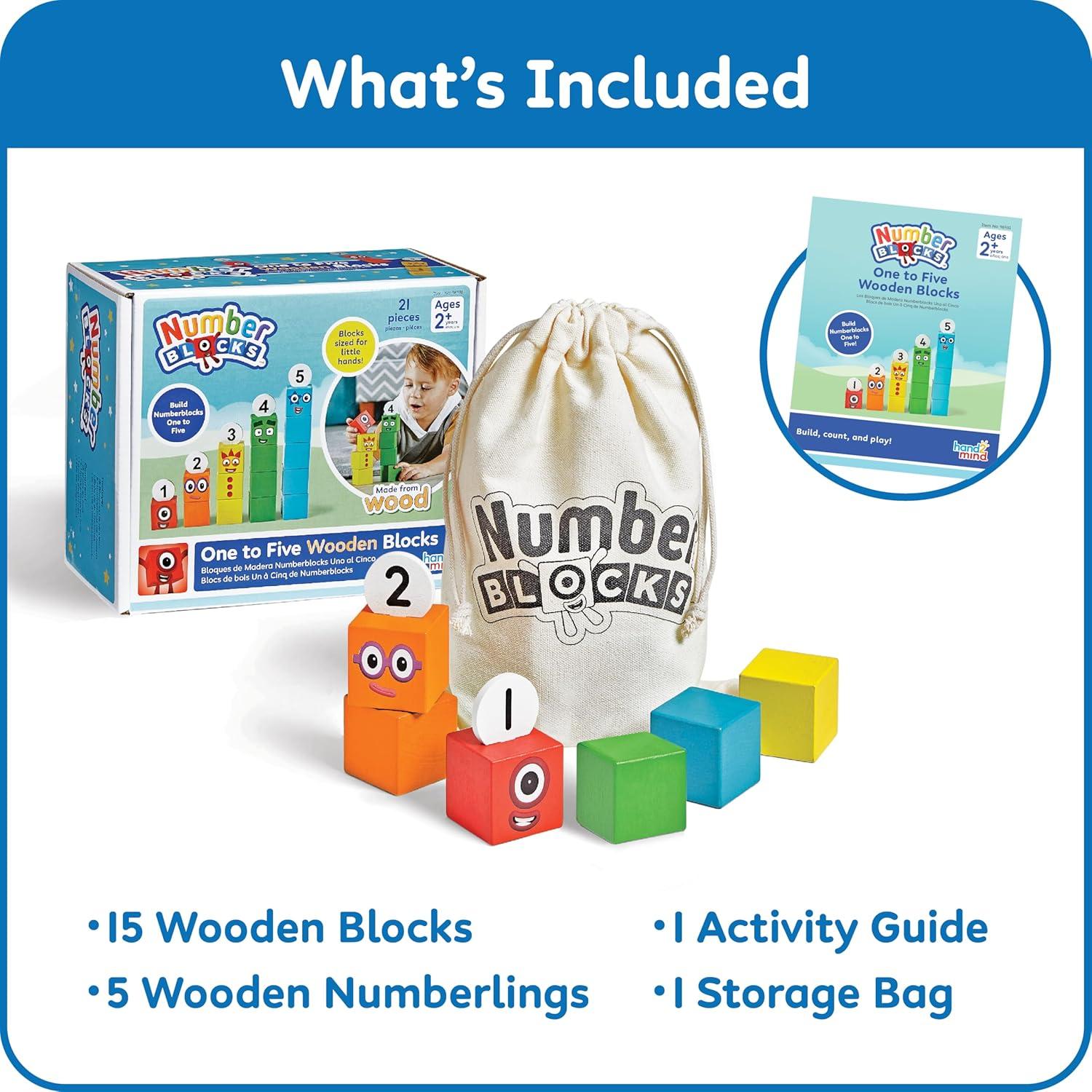 imagehand2mind Numberblocks One to Five Wooden Blocks Wood Building Blocks for Toddlers 24 Years Stacking Toys Montessori Math Materials Color Sorting Daycare Toys Preschool Learning Activities