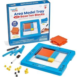 hand2mind Area Model Tray with Base Ten Blocks, Multiplication Manipulatives, Base 10 Math Manipulatives 3rd Grade, Counting Cubes, Teacher Supplies for Classroom Elementary, Math Classroom Must Haves