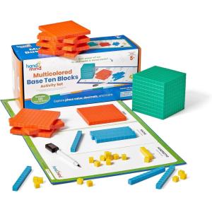 hand2mind Multicolored Base Ten Blocks Activity Set, Place Value Manipulatives, Base 10 Blocks for Math, Counting Cubes, Math Manipulatives 1st Grade, Small Group Classroom Must Haves (133 Pieces)