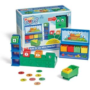hand2mind Numberblocks Add It Up Mini Market, Grocery Store Playset, Math Toys for Kids 3-5, Counting Toys, Learning Money, Numbers for Toddlers, Mini Shopping Cart, Pretend Play Figure Playset