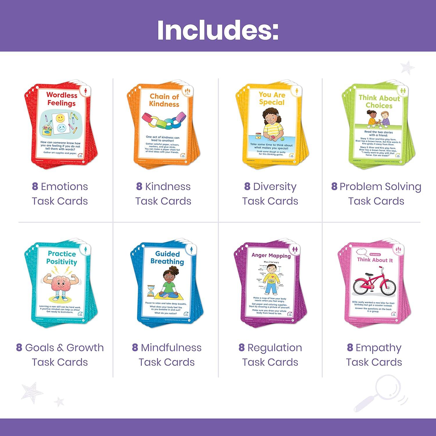 image:imagehand2mind Social Emotional Task Cards for Ages 8 Social Emotional Learning Play Therapy Toys for Counselors Social Skills Activities for Kids Conversation Starters Emotional Regulation for KidsAges 3 Set