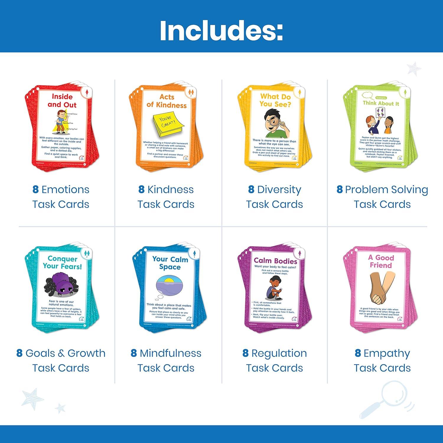 image:imagehand2mind Social Emotional Task Cards for Ages 8 Social Emotional Learning Play Therapy Toys for Counselors Social Skills Activities for Kids Conversation Starters Emotional Regulation for KidsAges 8 Set