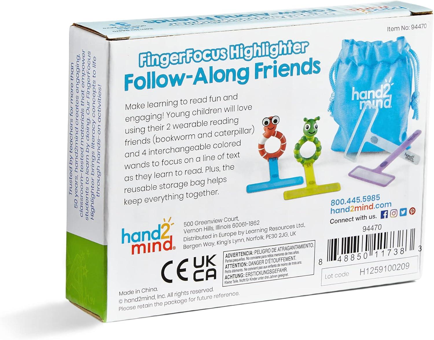 image:imagehand2mind FingerFocus Highlighter FollowAlong Friends Guided Reading Strips Reading Tracker Color Overlays for Dyslexia ADHD Tools for Kids Reading Classroom Supplies Reading Accessories