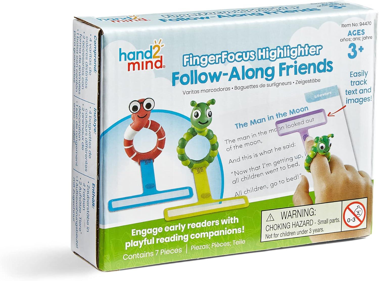 image:imagehand2mind FingerFocus Highlighter FollowAlong Friends Guided Reading Strips Reading Tracker Color Overlays for Dyslexia ADHD Tools for Kids Reading Classroom Supplies Reading Accessories
