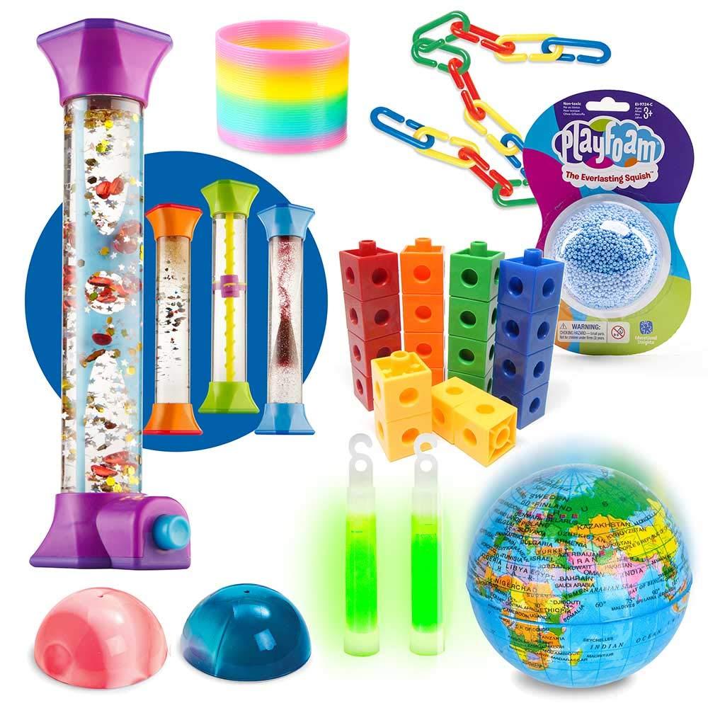 image:imagehand2mind Sensory Fidget Toy Kit Play Therapy Toys Fidget Tube Mini Glow Sticks Play Foam Stress Ball Anxiety Sensory Items Occupational Therapy Toys Calm Down Corner Supplies 128 PiecesSensory Fidget Kit