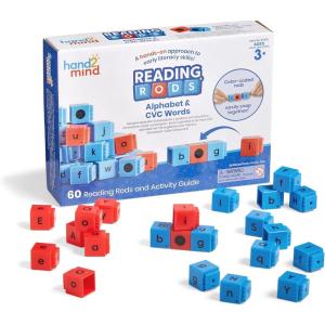 hand2mind Reading Rods Alphabet & CVC Words, Word Building Activities, Letter Blocks, CVC Words for Kindergarten, Spelling Toys, Reading Tools for Kids, Science of Reading Manipulatives