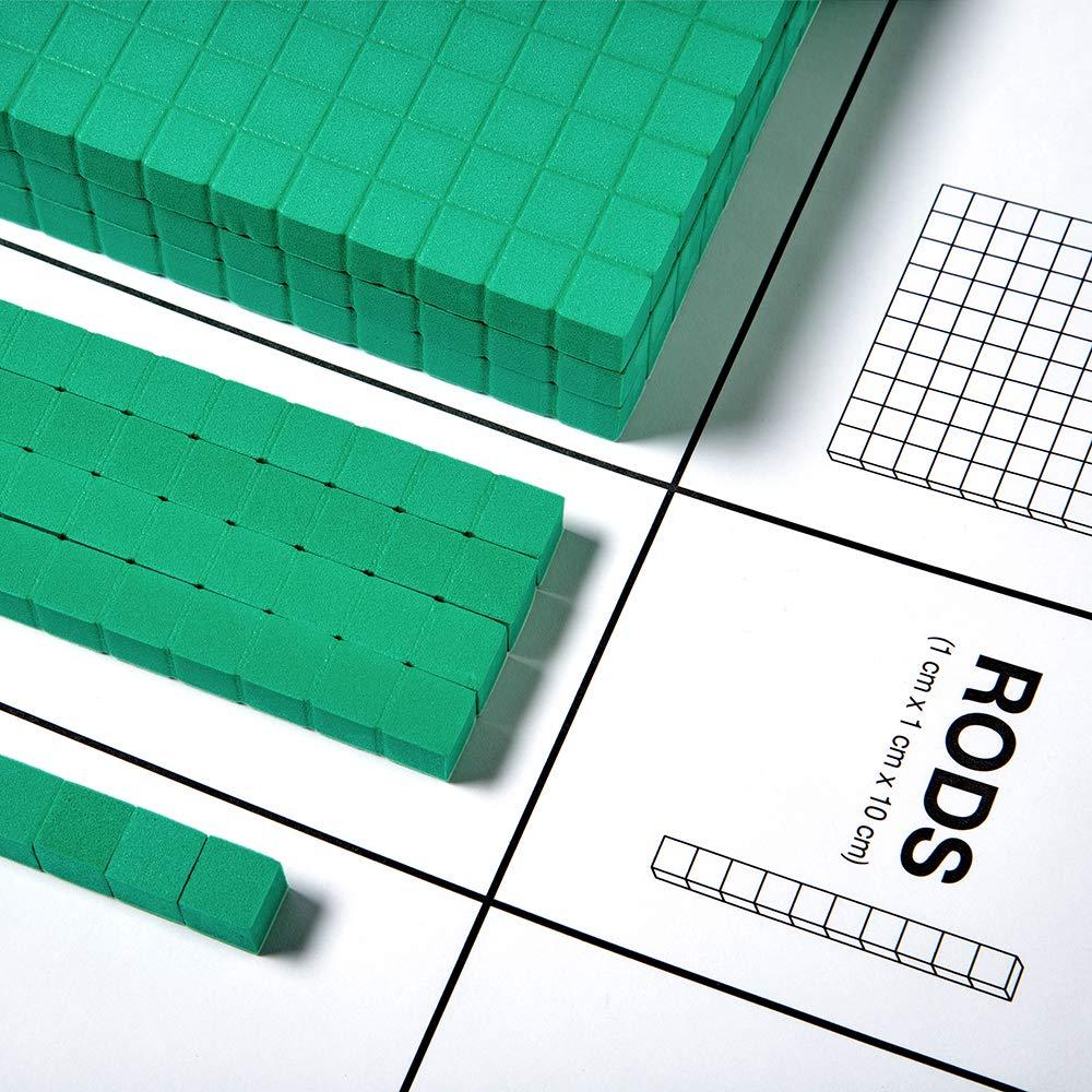 image:imagehand2mind Green Foam Base Ten Blocks Complete Set Place Value Blocks Counting Cubes Base 10 Math Manipulatives Teacher Supplies for Math Classroom Montessori Math Materials Set of 644Set of 644