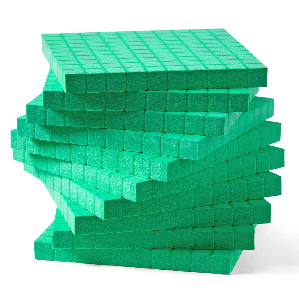 image:imagehand2mind Green Foam Base Ten Blocks Flats Set Place Value Blocks Counting Cubes for Kids Math Base Ten Blocks Classroom Set Math Blocks Kindergarten Base 10 Math Manipulatives Set of 10