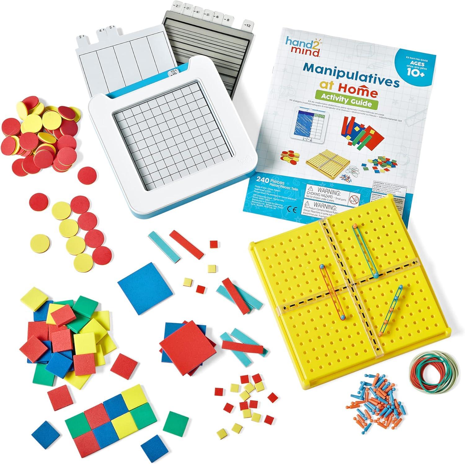 image:imageLearning Resources hand2mind Take Home Math Manipulatives Kit for Kids Grade 68 with Algebra Tiles BuildAGrid Two Color Counters Color Tiles and Coordinate Pegboared Single Kit