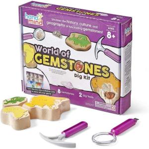 hand2mind World of Gemstones Dig Kit, 8 Real Gemstones to Uncover, Gemstone Display Case, Gem Digging Kit for Kids, Gem Dig Kit, Geology for Kids, Dig Kits for Kids, Fun Homeschool Supplies