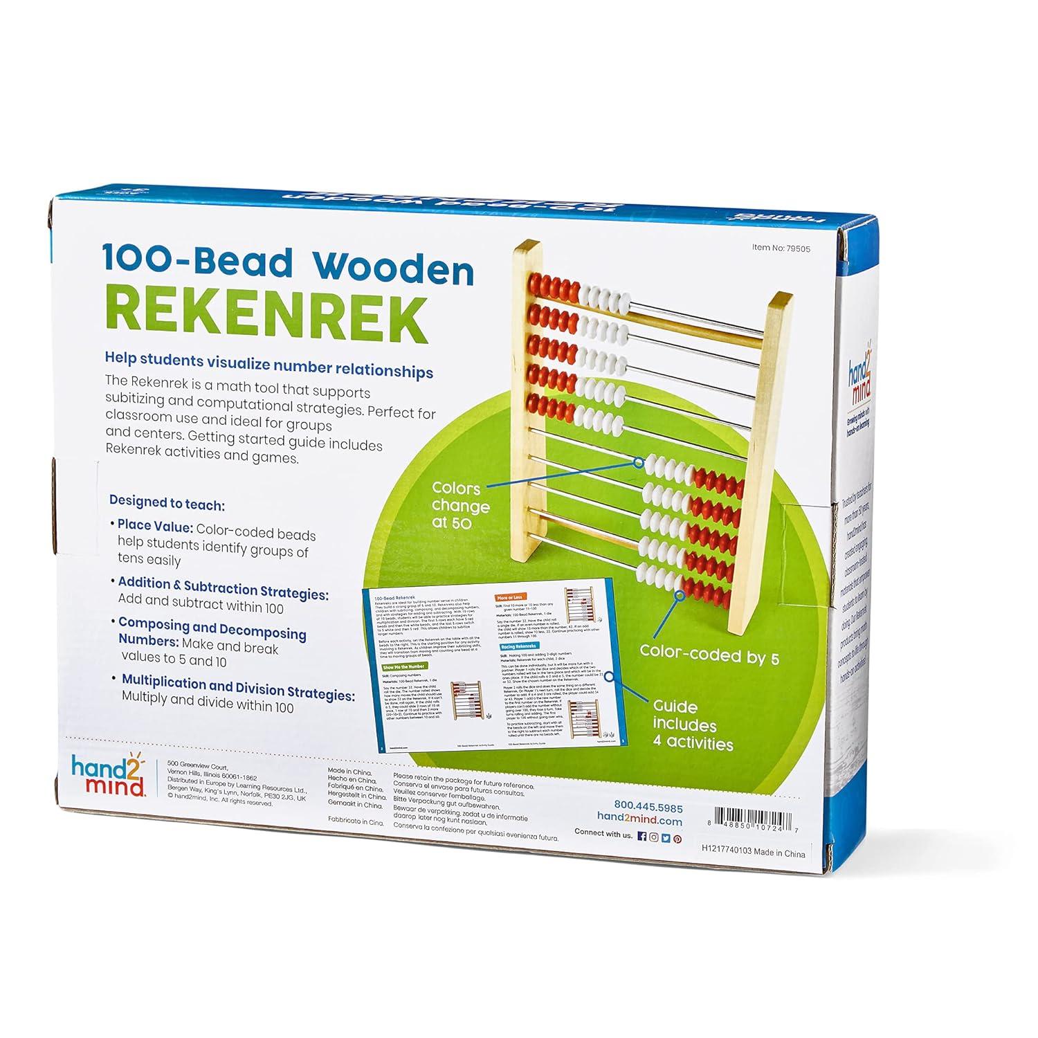 image:imagehand2mind 100 Bead Wooden Rekenrek Abacus for Kids Math Math Manipulatives Kindergarten Counting Rack for Kids Counters for Kids Math Educational Toys for Elementary Kids Set of 1