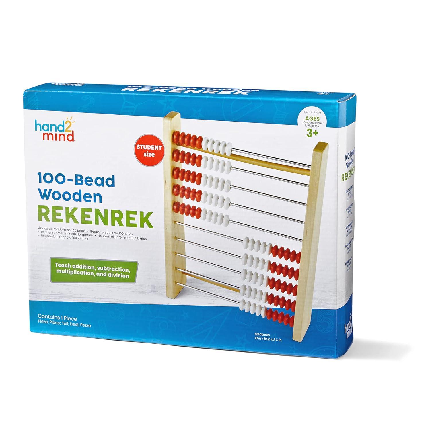 image:imagehand2mind 100 Bead Wooden Rekenrek Abacus for Kids Math Math Manipulatives Kindergarten Counting Rack for Kids Counters for Kids Math Educational Toys for Elementary Kids Set of 1