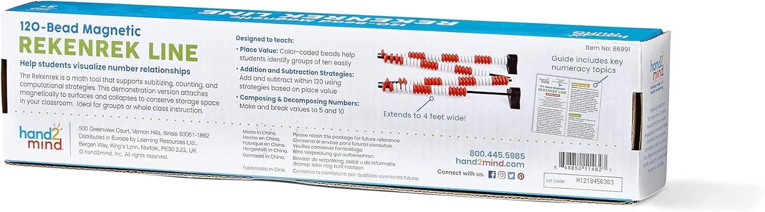 image:imagehand2mind 120 Bead Magnetic Demonstration Rekenrek Line Abacus for Kids Math Math Manipulatives Kindergarten Counting Rack for Kids Counters for Kids Math Kids Educational Toys Set of 1