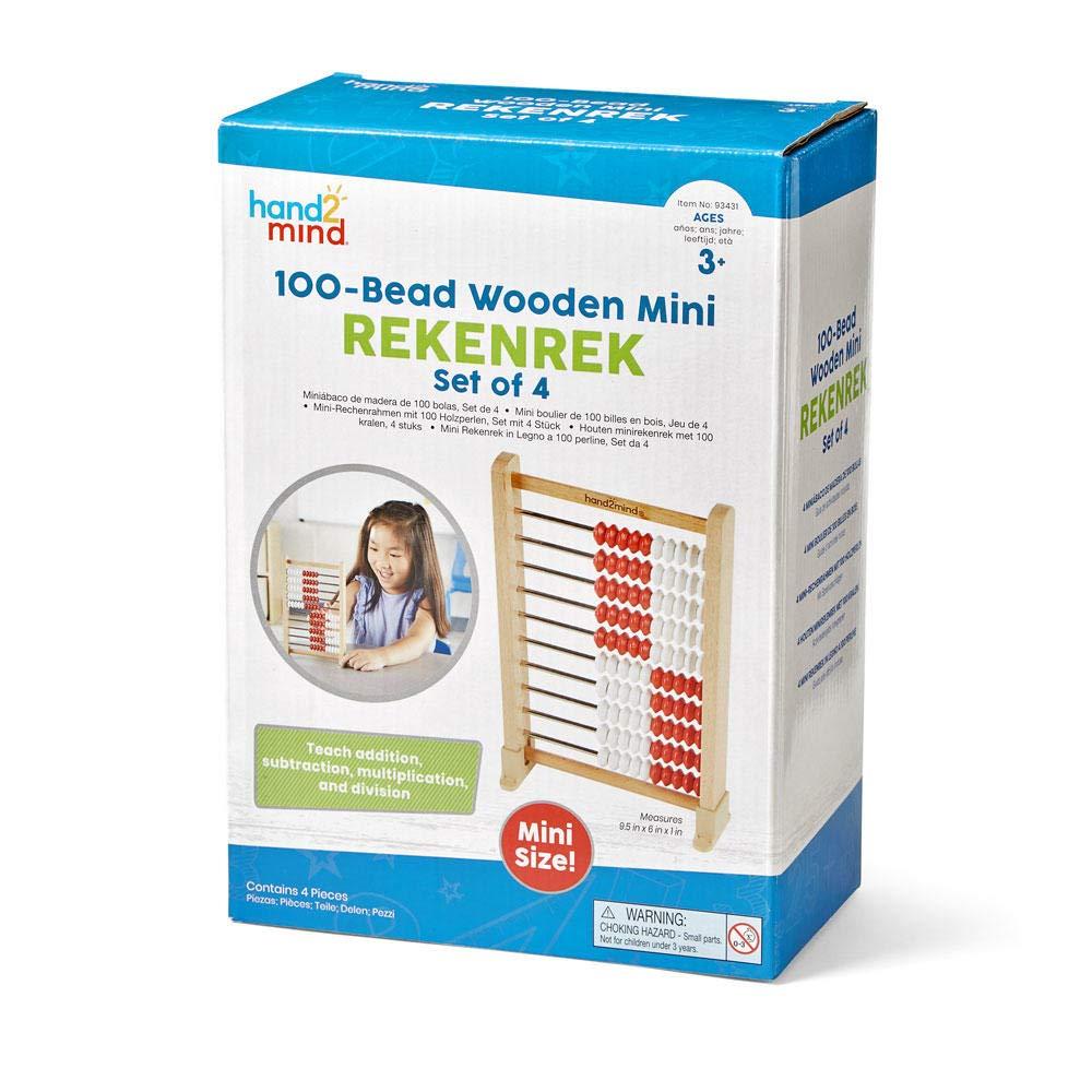 image:imagehand2mind Mini 100Bead Wooden Rekenrek Abacus Abacus for Kids Math Wooden Counting Math Manipulatives Bead Counters for Kids Math Learn Counting and Numbers Homeschool Supplies Set of 1Set of 4