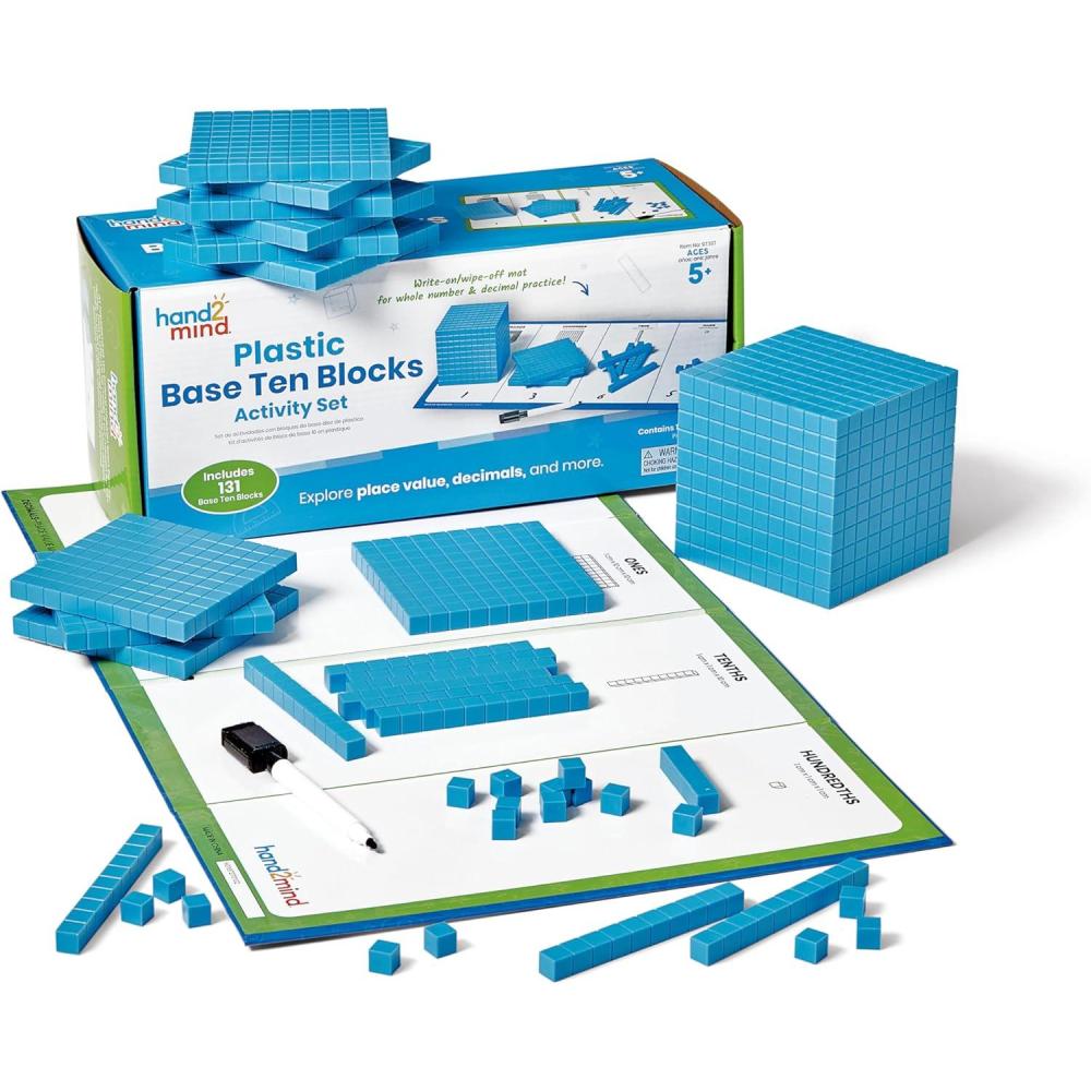 image:imagehand2mind Interlox Base Ten Blocks Activity Set Place Value Manipulatives Base 10 Blocks for Math Counting Cubes Math Manipulatives 1st Grade Small Group Classroom Must Haves 133 PiecesPlastic