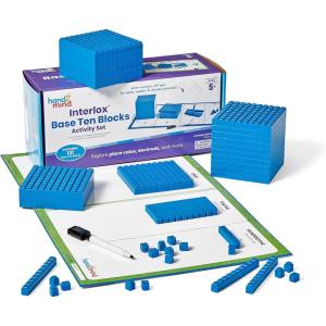 hand2mind Interlox Base Ten Blocks Activity Set, Place Value Manipulatives, Base 10 Blocks for Math, Counting Cubes, Math Manipulatives 1st Grade, Small Group Classroom Must Haves (133 Pieces)(Interlox Plastic)