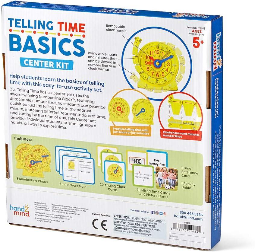 image:imageHand2Mind Telling Time Basics Center Kit Learn to Tell Time Activity Set with Analog Classroom Clock for Kids Yellow
