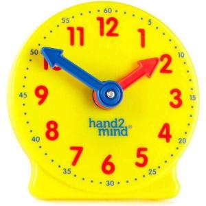 Hand2mind Mini Geared Clock for Teaching and Learning to Tell Time – Analog Learning Clock for Kids and Classrooms (Set of 12), Yellow