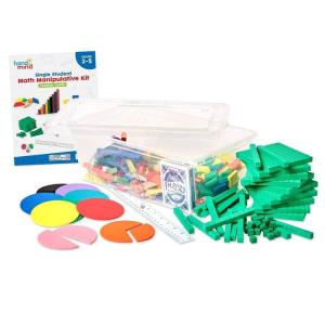 hand2mind-93538 Take Home Math Manipulatives Kit for Kids Grade K-2, with Snap Cubes, Base Ten Blocks, Cuisenaire Rods, Pattern Blocks, Color Tiles and Learning Clock, Homeschool Supplies (292 Pieces)(Set of 4)