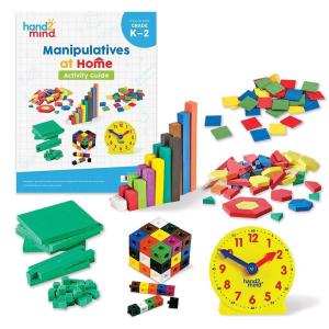 hand2mind-93538 Take Home Math Manipulatives Kit for Kids Grade K-2, with Snap Cubes, Base Ten Blocks, Cuisenaire Rods, Pattern Blocks, Color Tiles and Learning Clock, Homeschool Supplies (292 Pieces)(Set of 1)