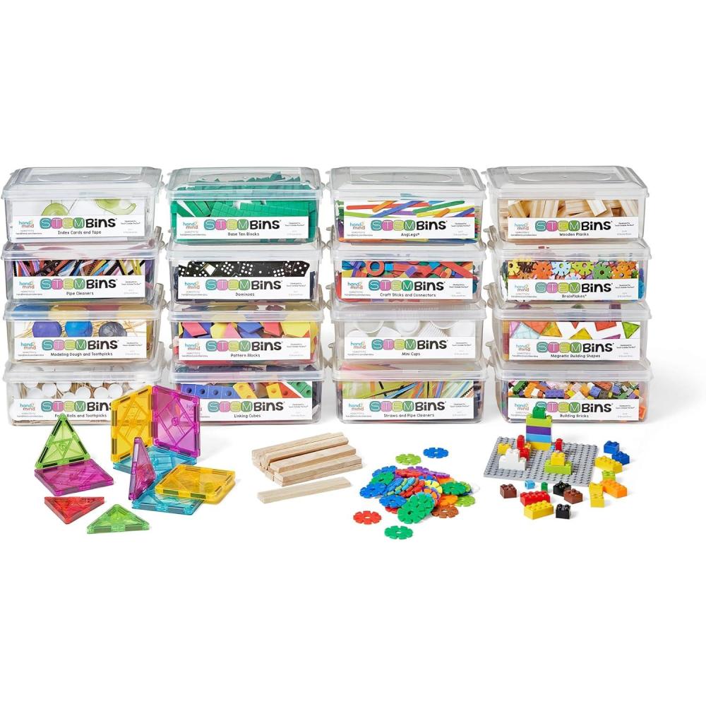 image:imagehand2mind STEM Bins Comprehensive Set by Brooke Brown STEM Bins for Classroom STEM Manipulatives for Elementary STEM Activities Kids Engineering Building Kits Science Teacher Supplies Set of 16