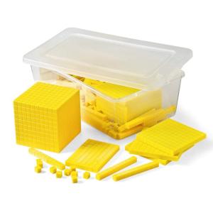 hand2mind Yellow Plastic Base Ten Blocks Complete Classroom Set, Place Value Blocks, Counting Cubes, Math Blocks Kindergarten, Manipulative Kit for Mathematics for Elementary Teachers (Set of 161)