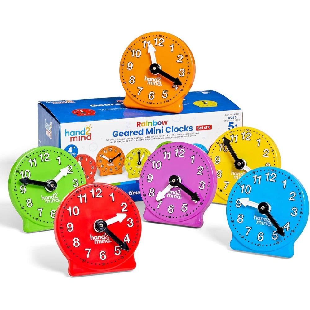 image:imagehand2mind Rainbow Geared Mini Clocks Set of 6