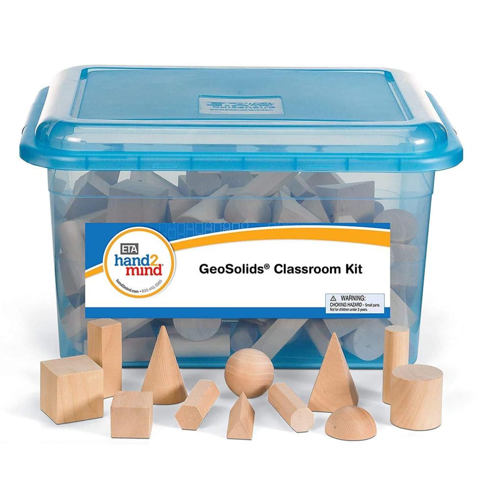 image:imagehand2mind Wood Geometric Solid Blocks 3D Shapes Classroom Kit Set of 96
